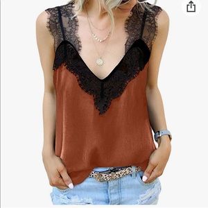 NWOT Rust V Neck Lace Strappy Cami Tank Top